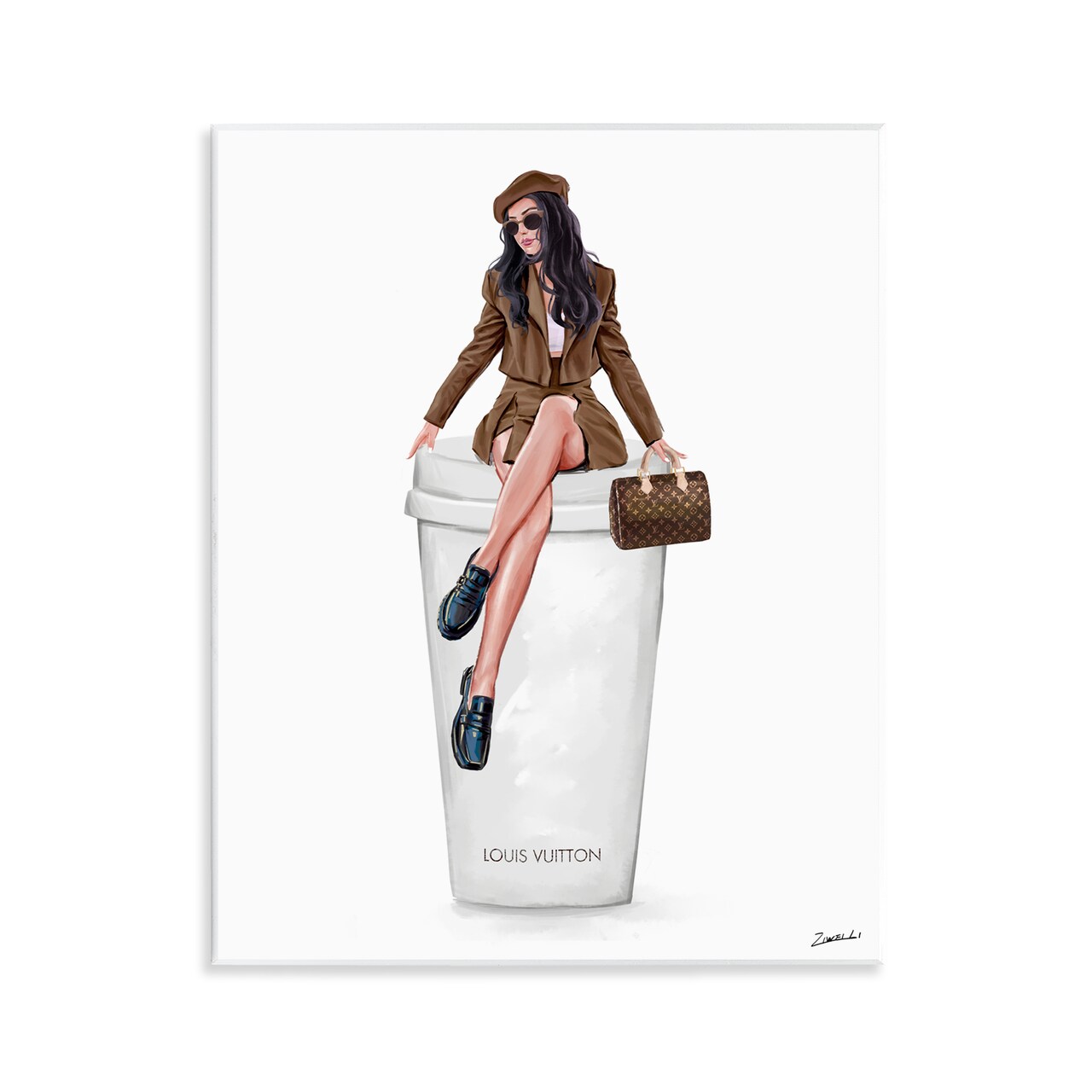 Stupell Industries Lovely Lady on Coffee Cup Wall Plaque Art Design by Ziwei Li